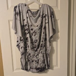 Worthington Silver and Black Asymmetrical Blouse
